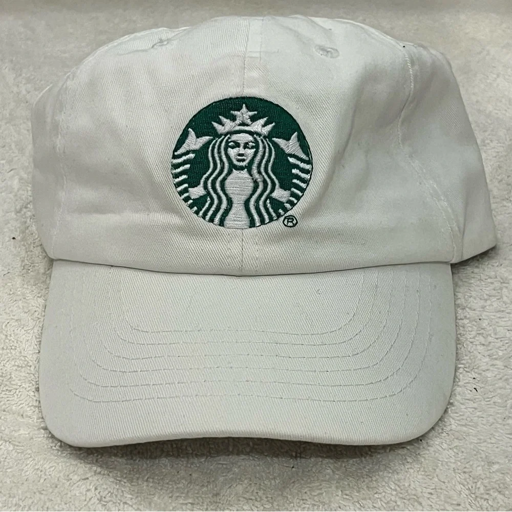Apollo for Starbucks Adjustable White Cotton Cap with Green Logo